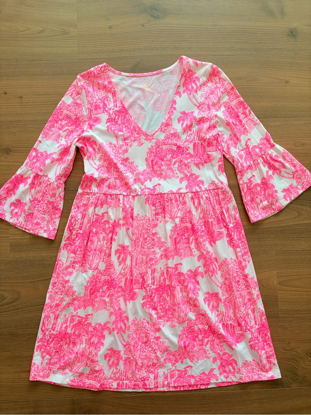 Lilly Pulitzer Jannie V-Neck Dress in pink Palm Beach Anniversary Toile